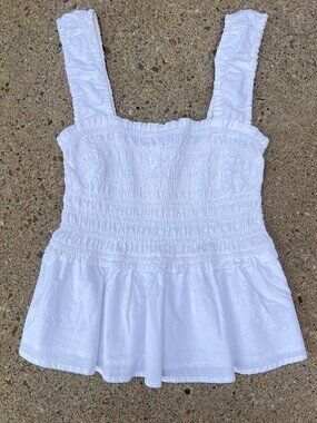 Aritzia Wilfred Smocked Peplum Tank – White Cotton – Size M – Summer Top